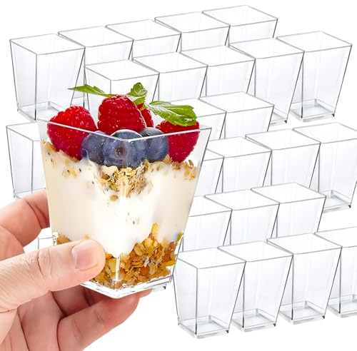 ASSUGO 100 Stück dessertgläser,5OZ/160ML dessertbecher plastik,eisbecher,Wiederverwendbar Quadratischer dessertgläser,für Zuhause dessert, Pudding, Mousse,buffet zubehör