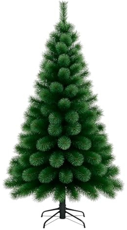 TIENDA EURASIA – Arbol de Navidad Mugo | PVC y Polietileno PE | Súper Verde | con Soporte de Metal | Forma de Abeto de Aspecto Realista | Decoracion Navidad (150 cm 150 Puntas)