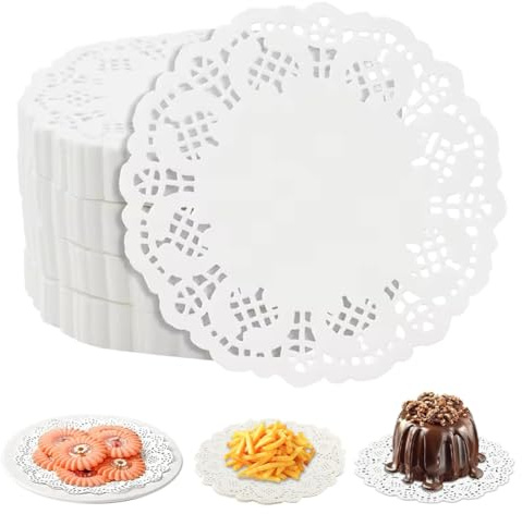 GNALIA Tortenspitze 150 Stück Weiß 11,5Cm 4,5 Zoll, Runde Papierdeckchen Für Hochzeit Und Geburtstag, Spitze Tischsets Zur Lebensmitteldekoration