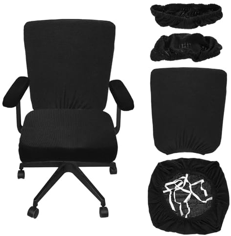 QUARKZMAN Fundas para Silla De Oficina Funda Elástica para Silla Giratoria Cubierta para Respaldo Y Reposabrazos De Escritorio O Computadora para Oficina O Hogar 38-55cm Asiento Negro