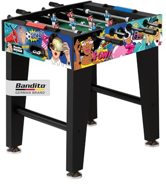 Bandito Kickertisch BigFun, kompakter 2-Mann Tischkicker, 16mm Spielstangen, äußerst Stabiler Tischfußball, 76 x 62 cm, Höhe 84 cm, 21 kg
