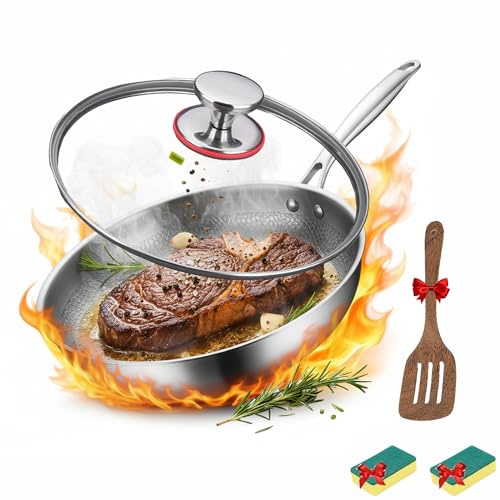 Padella in titanio, Titanium Hammered Pan Pro con coperchio, padella in Titanium, ultra resistente, padella in titanio non rivestita di alta qualità per cucinare in cucina (Con Coperchio, 30CM)