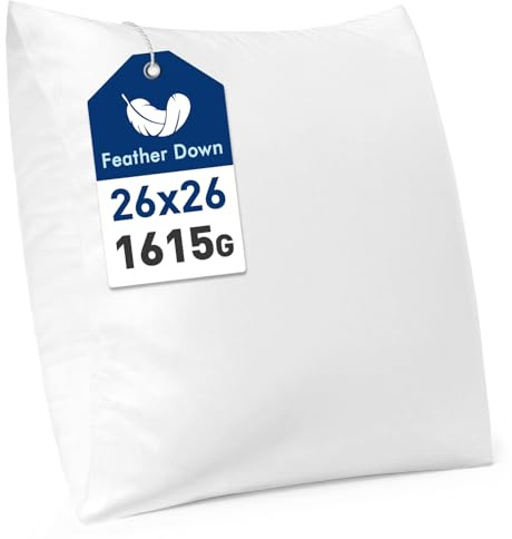 MIULEE Premium Feather and Down 26x26 Throw Pillow Insert Soft Fluffy Throw Pillow Double-Layer Cotton Fabric for Sofa Bed Couch Prevents Feather Leakage