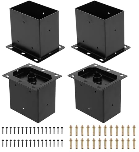 4 x 6 Inch Post Base, 4 Pack Post Brackets (Inner Size 3.6x5.6), Metal Steel Black Powder-Coated Column Outdoor Framing Post Brackets Fence Kit for Pavilion Railings Support Deck Base Plate