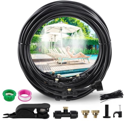 Landrip Kit Nebulizador Terraza Jardín,18M,Nebulizador Terraza exterior con 20 Boquillas para Jardín, Terraza, Invernadero y Parque Acuático