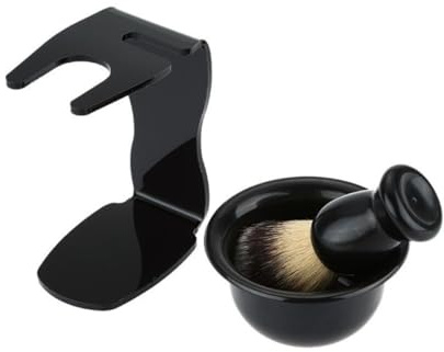 PACKOVE Set da Barba Uomo Pennello in Pelo di Tasso Nero, Supporto Leggero e Facile da Conservare, Kit Completo per Rasatura a Casa