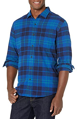 Amazon Essentials Men's Långärmad flanellskjorta (finns i Big & Tall), Svart Blå Rutig, XXL