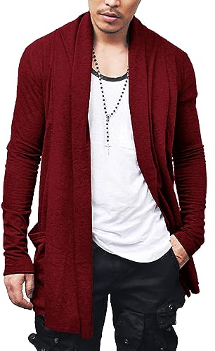 COOFANDY Herren Rüsche-Schal Cwoollar Cardigan Leichte Baumwollmischung Long Length Drape Cape XX-Large Weinrot
