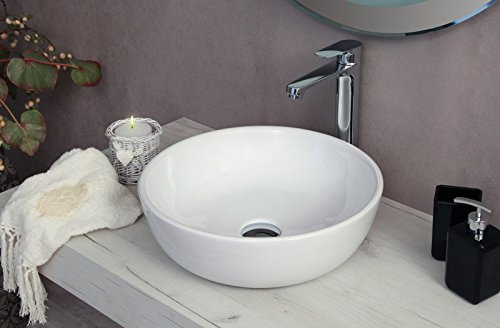 Yellowshop - Lavabo Da Appoggio Cm 41 x 41 Bacinella Lavandino Lavello In Ceramica Bianco Rotondo Tondo Circolare Sanitari Bagno Design Moderno Modello Beat