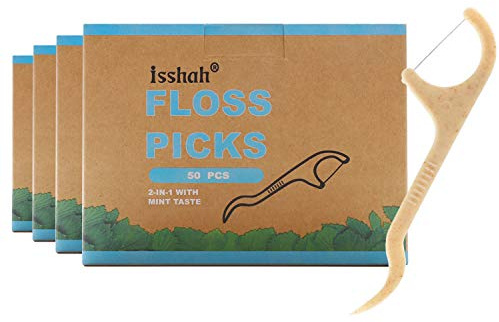 Natural Dental Floss Picks - 200 Count - PETA Approved, BPA Free, Vegan, Sustainable, Eco Friendly, Natural Dental Flossers by Isshah (Mint)