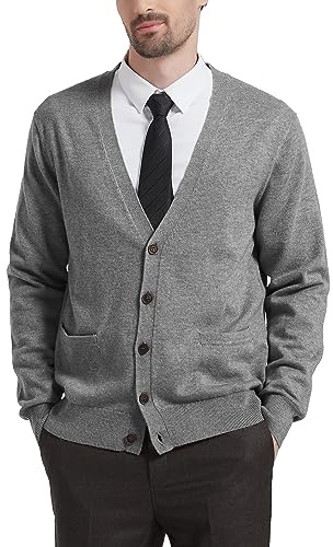 Kallspin Cardigan pour Homme en Laine mélangé avec col en V et Boutons avec Poches (Gris Clair, 3XL)