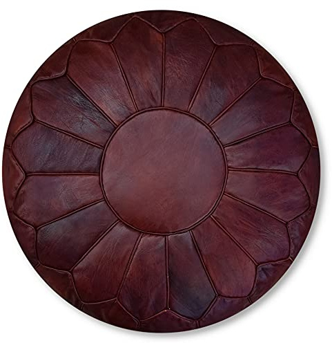 Poufs&Pillows Premium XL Echtleder Pouf - Handgefertigt - gefüllt geliefert - Ottoman Sitzsack Fußhocker Puff (Honig)