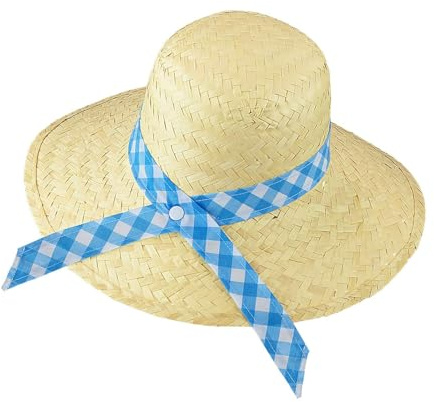 Widmann 29502 - Strohhut mit blauem Band, Bäuerin Strohhut, Sonnenschutz, Festival, Karneval, Mottoparty