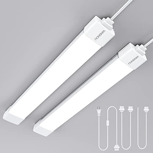 WNSNOU Plug-and-Play LED Shop Light - Waterproof, Linkable, 18W 2000LM, 5000K, with NO/Off Switch - Perfect for Ceiling, Closet, and Workshop - 2FT (2PCS)