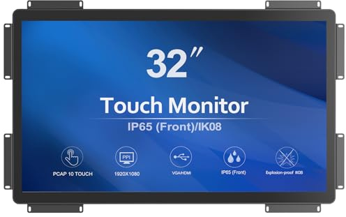 GreenTouch 32 inch 10 Points PCAP Open Frame Touch Screen Industrial LCD Display Monitor HDMI+VGA+DVI Video Port