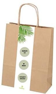 DeinPack 25 Umweltschonende Papier Tragetaschen 18 x 8 x 24 cm klein I Umweltschonende Papiertüten Geschenktüten Papiertragetaschen biologisch abbaubar, kompostierbar I braune Papier Tüten