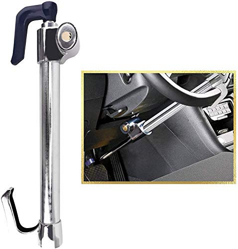 JSCARLIFE Car Steering Wheel Lock,Brake Pedal Clutch Lock Retractable Double Hook Lock Universal Anti-Theft Heavy Duty Car Security Lock with 3 Keys for Van Car SUV Lorry Truck