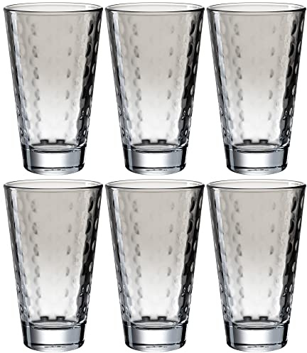 Leonardo Optic Trink-Gläser 6er Set, spülmaschinenfeste Longdrink-Gläser, bunte Trink-Becher aus Glas, Getränke-Set, grau, 300 ml, 025899