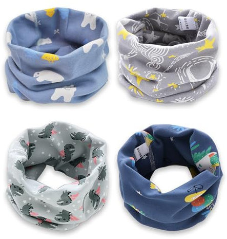4 Stück Loop Schal Kinder Schlauchschal Jungen Mädchen Baumwolle O Ring Neck Warmer Loop Schals Nackenwärmer Winddicht Halstücher Multifunktionstuch für Winter, Frühling, Herbst (Typ A)