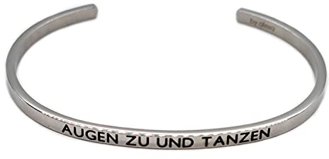 Eleganter Armreif Armband silber mit Mantra und Spruch - Gravur bis ca. 16 cm. Augen zu und Tanzen