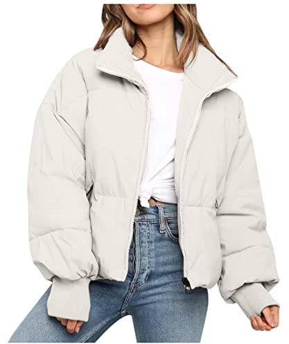 CCOOfhhc Chaqueta de plumón para mujer, ligera, de invierno, fina, ligera, cálida, con cuello alto, acolchada, chaqueta de invierno, chaqueta corta, con cremallera, tallas grandes, parka de invierno
