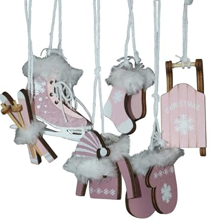 6 TLG Set Christbaumschmuck Altrosa Rose ROSA Holz Schlittschuhe Ski Schlitten OT48 Baumschmuck Nostalgie Alpen Winter Chirstbaumdeko Hänger Holzdeko …
