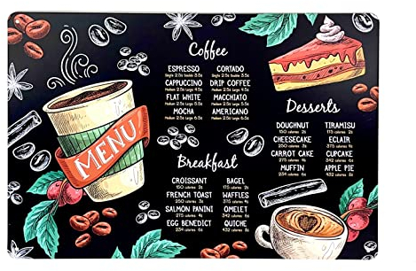 FÉENOMENN Plaque Métal Déco Vintage - Menu Petit Déjeuner Façon Ardoise - Breakfast Café Dessert (20x30cm)