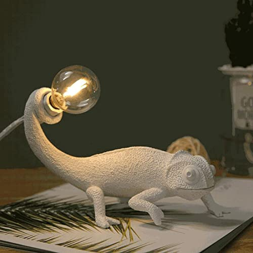 E12 Tischlampe mit Stecker Korridor Retro Vintage Weiß Kreativ Chamäleon Tier Design Schreibtischlampe für Wohnzimmer Schlafzimmer Arbeitszimmer Büro Lampe Modern Dekorative Beleuchtung (Tischleuchte)