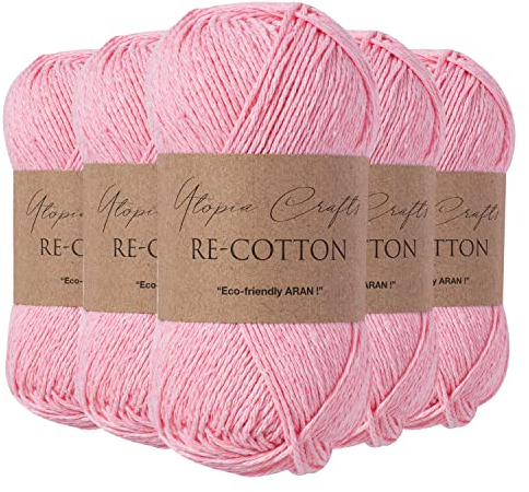 Utopia Crafts Re-Cotton Strickgarn, 5 x 100 g, Hellrosa