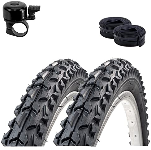 2 x Roverstone 26 Fahrradreifen Fahrradmantel schwarz 57-559 (26x2,125) + 2 Schläuche AV inkl. Fahrradklingel