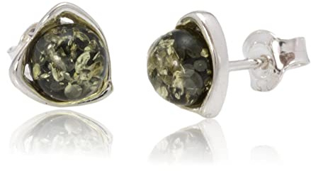 LIGURIUS Ambre DE LA Baltique Argent Sterling 925 Boucles d’Oreilles Petit Stud Vert Boucles d’Oreilles en Pierres précieuses Naturelles Bijoux en Ambre pour Femme