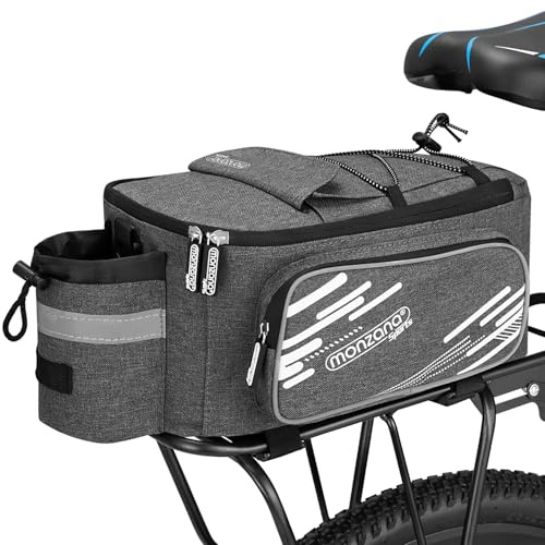 Sacoche de vélo Porte-Bagages Gris 12L imperméable réfléchissant bandoulière Amovible Isolant 5 Poches Sac de vélo arrière