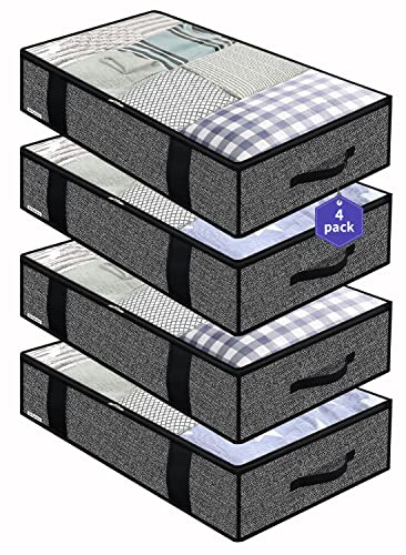 Onlyeasy 4-pack förvaringsväskor för kläder under sängen organisatör med förstärkta handtag och dragkedjor, vikbar underbäddsförvaringsbehållare väskor för filtar, täcken, sängkläder, linneliknande