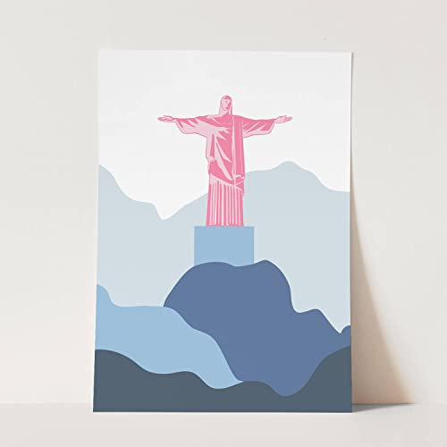 Rio de Janeiro Statue Cristo abstrakte Illustration Dekorativ Farbe Motiv ohne Rahmen in A3