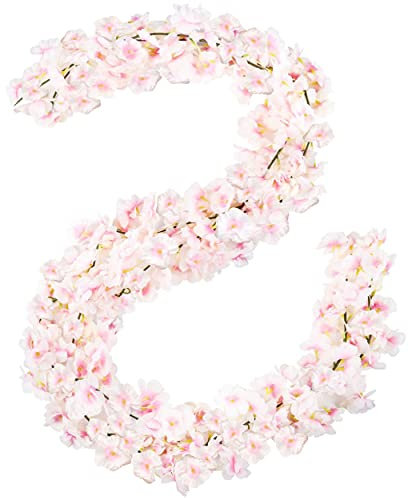 Homcomodar 4PCS Flor de Cerezo Artificiales 1.8m Rosa Guirnalda Flores Artificiales Decoracion Cerezos en Flores Falsas Realistas Colgantes Vides de Cerezos de Jardín Boda