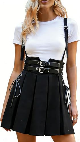 DINGJIUYAN Punk Pleated Strappy Skirt Goth Streetwear High Waist Buckle Lace Up Mini Skirt Harajuku Casual Short Skirts