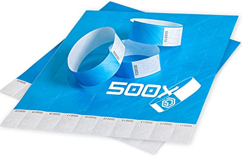 Docksnet Braccialetti Carta Eventi Numerati, Resistenti e Personalizzabili - Bracciali Colorati Identificativi, Monouso e Impermeabili per Discoteche, Festival e Piscine (500 Pezzi, Blu)