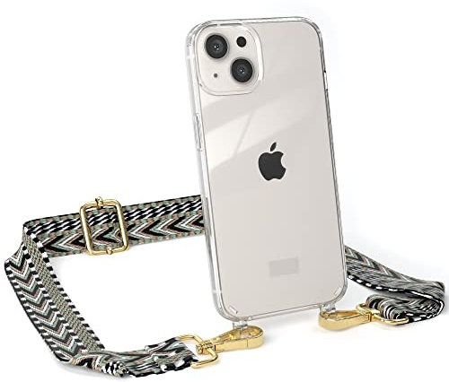 EAZY CASE Handykette - Verstellbares Taschenband kompatibel mit iPhone 13, Schulterriemen, Handykordel mit Silikon Hülle, Umhängetasche, Grün Schwarz Gold