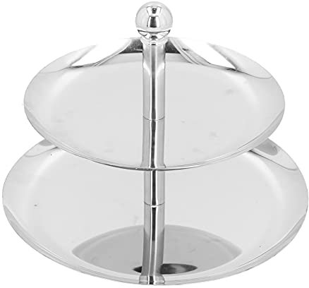 Stainless Steel Fruit Bowl for Kitchen Counter,Tabletop 2 Tier Countertop Fruit Stand,Multifunctional Durable Self Service Cupcake Stand for Home Hotel，Silver