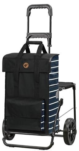 ANDERSEN Einkaufstrolley - Komfort Shopper Jella blau | mit Sitz, klappbar, aus Stahl, bis 50 kg - Tasche mit Seitentasche, Innenfach, Reflektoren, 51 L
