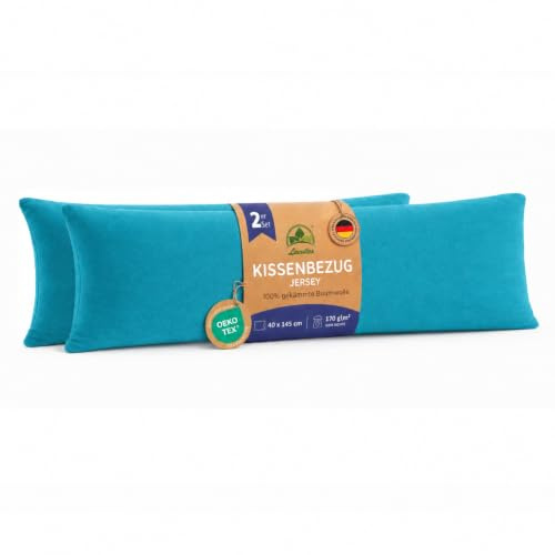 leevitex Seitenschläferkissen Bezug 40 x 145 cm - 2er Set - 100% Baumwolle Jersey - Petrol | Öko-Tex Zertifiziert · Seitenschläferkissenbezug · Kopfkissenbezug & Kissenhülle · 170 g/m²