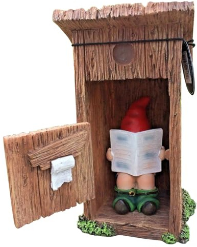 Pineeseatile Funny Gnomes,Funny Gnomes Outdoor Garden Gnomes Inappropriate Naughty Resin Gnome Statue Reading Newspaper in Toilet Funny Gnome Desk Ornaments for Indoor Outdoor Lawn Yard Decor