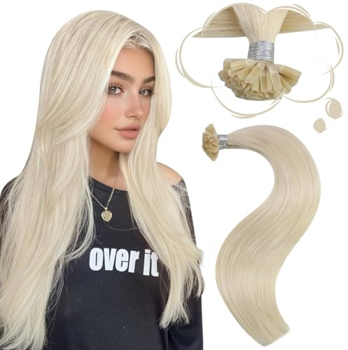 Moresoo U Tip Hair Extensions Real Human Hair Platinum Blonde Hot Fusion Pre Bonded Human Hair Extensions 14 Inch 40g/Pack 50 Strands #60