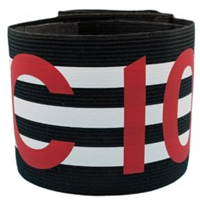 Bandeau de capitaine de football adulte professionnel bandeau capitaine de football rayé avec numéro 10 élastique réglable avec sangle de bras pour adultes, sport de football, fabriqué en Italie (Noir