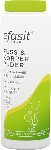 efasit Fuß & Körper Puder - Fußpuder gegen Schweißfüße und andere Körperstellen, Fusspuder und Körperpuder bindet Feuchtigkeit, schützt die Haut und desodoriert, 100 g