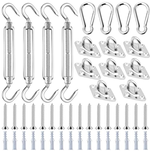 TooTaci M5 Turnbuckle Wire Tensioner Kit, Sun Shade Sail Cable Tensioner Kit, M5 Turnbuckle Hook and Hook & Eye Plate,Snap Hooks, for Outdoors Hanging & Fixing DIY