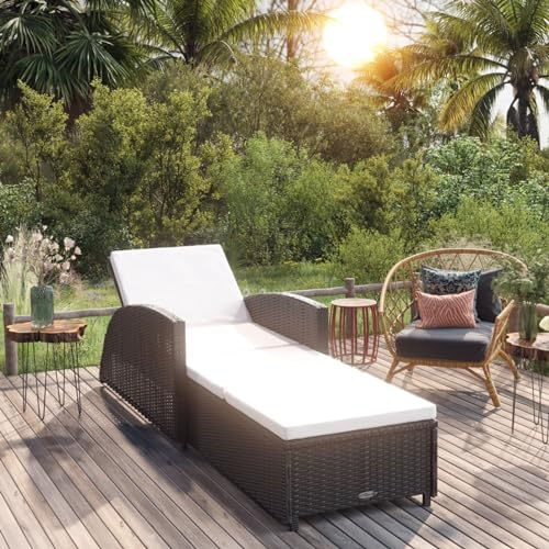 Buzaza Sonnenliege mit Cremeweißer Auflage Poly Rattan Schwarz Gartenliege Saunaliege