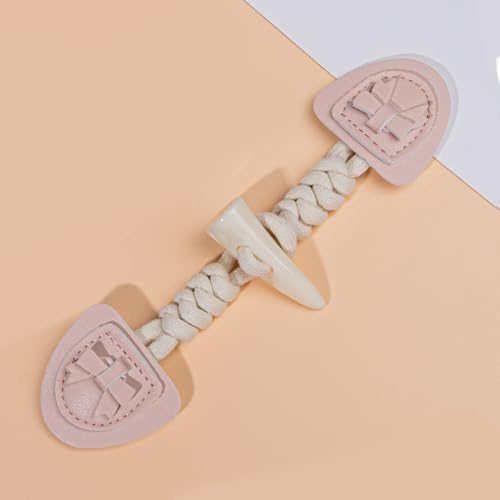 ZENZDS 18,5 cm 3/6 Paar geflochtene Schleife, rosa Leder-Horn-Kippknöpfe, Leder-Knebelknopf, zum Aufnähen, Knebelverschluss für Mantel, Windjacke, Jacke