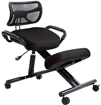 LULUMAIC Ergonomischer Netz-Kniestuhl, Schreibtisch-Sitzstuhl, Kippfunktion, mit Rückenlehne und Rollen, höhen- und winkelverstellbarer Computer-Arbeitsstuhl, Unabhängigkeit (schwarz)