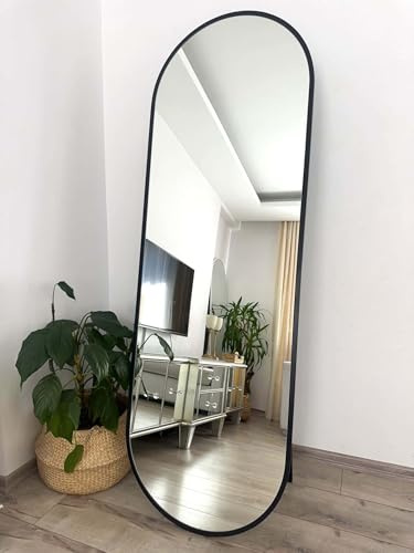 JOLONDO Ganzkörperspiegel Ellipse Standspiegel, 180×60 cm, Schwarz